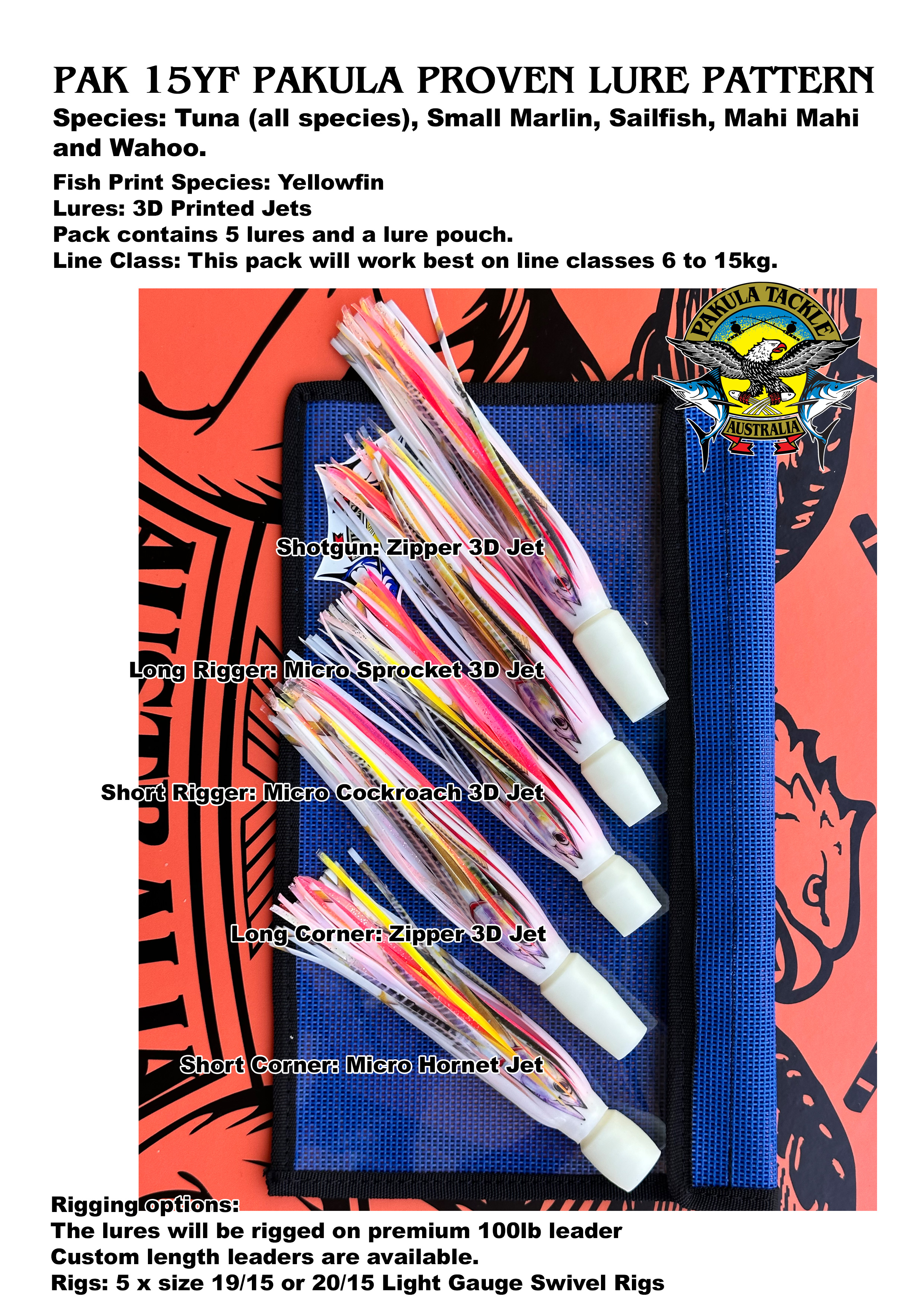 PAK 15 - Yellowfin - 3D Print - Ultra Light Tackle Rat Pack 6kg to 10kg - 12lb to 20lb Line Class All Boats