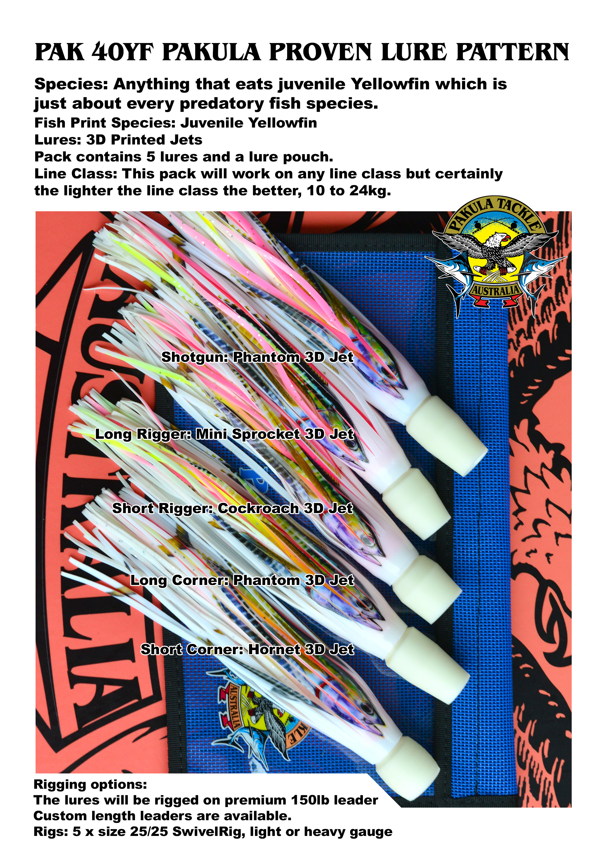 PAK 40 - Yellowfin - 3D Print - Light Tackle Rat Pack 8kg to 15kg - 16lb to 30lb Line Class