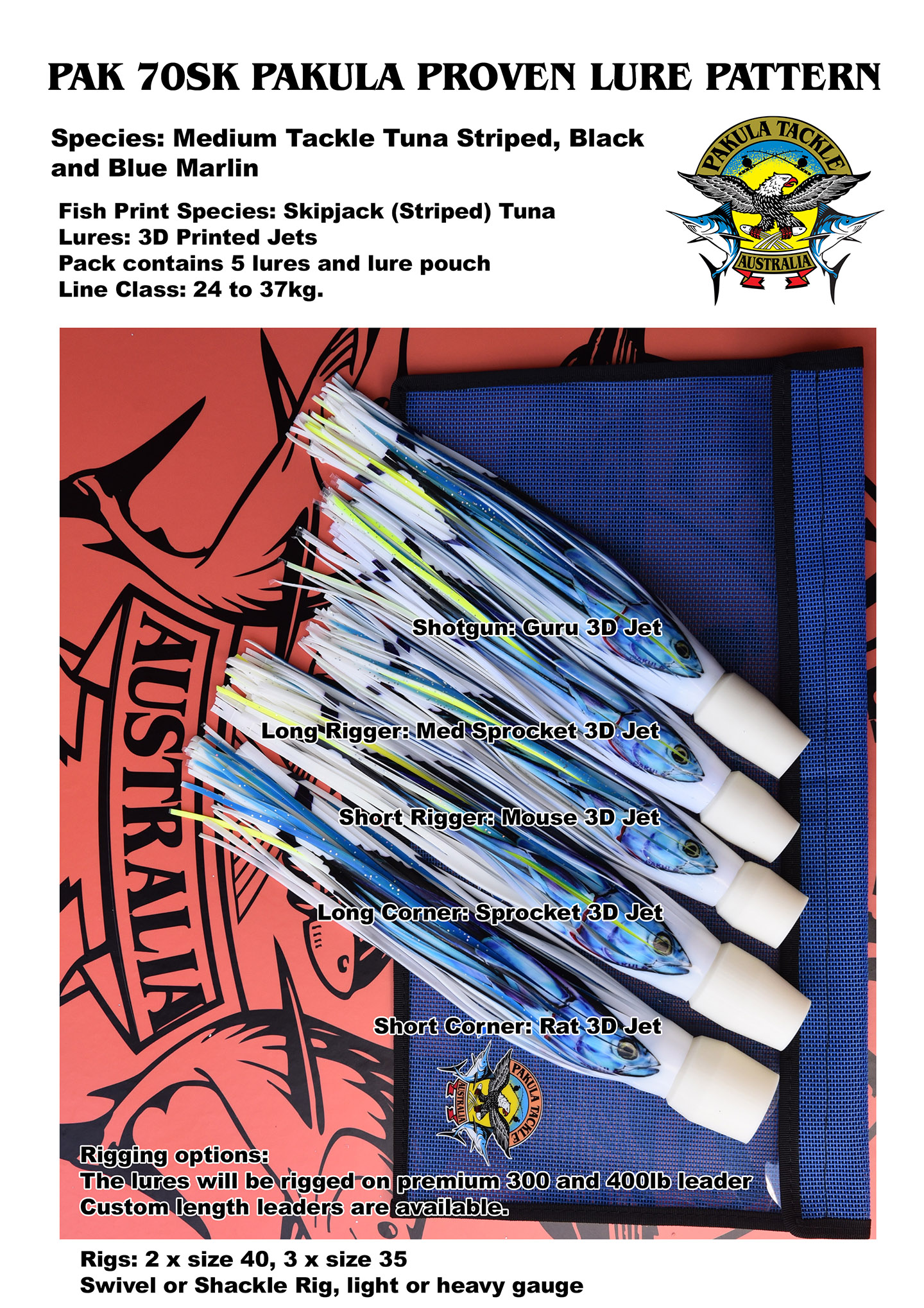PAK 70 - Skipjack - 3D Print - Medium Tackle for Stripes and Blues 15kg to 24kg - 30lb to 50lb Line Class