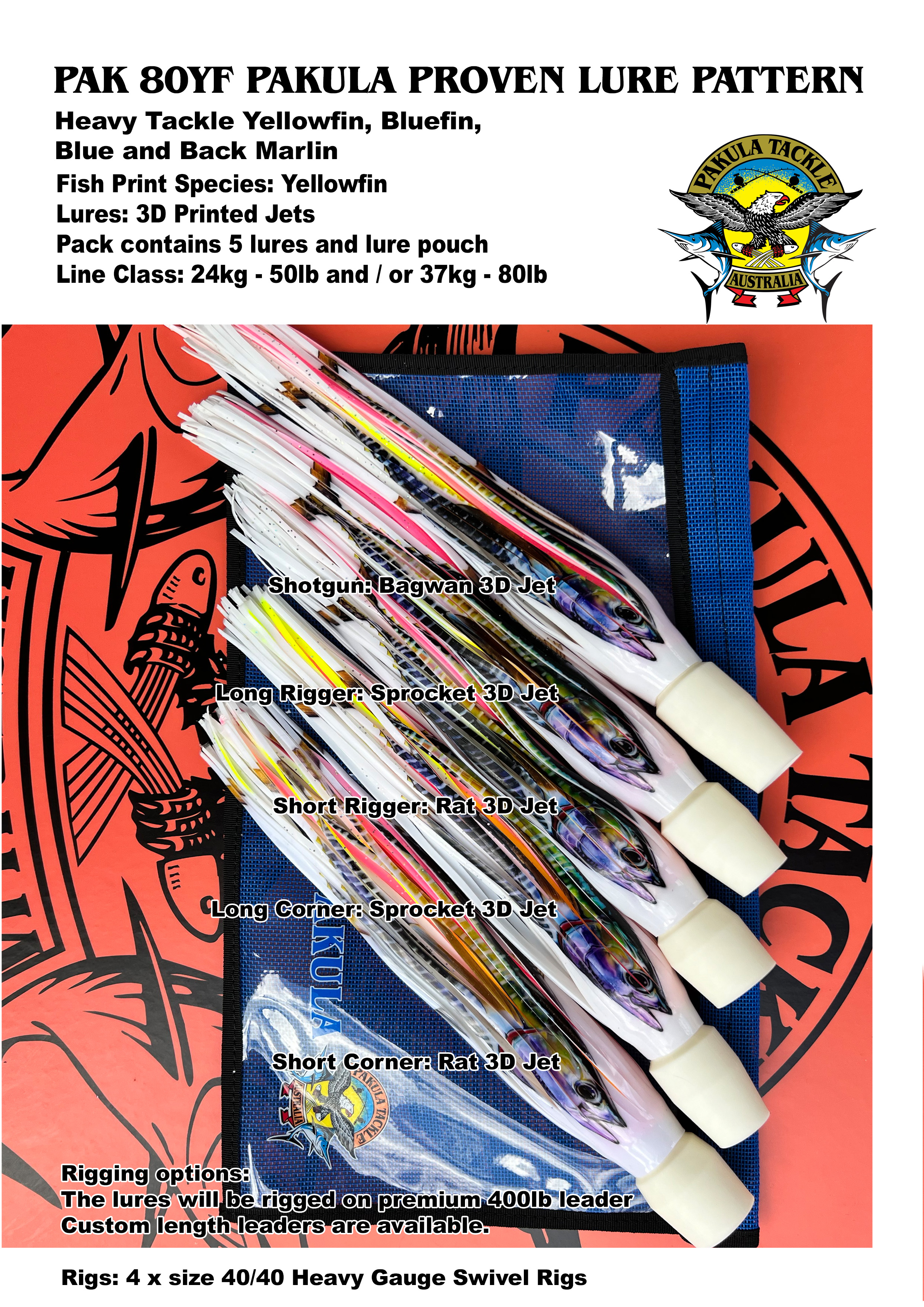 PAK 80 - Yellowfin - 3D Print - Heavy Tackle Blue Marlin 24kg - 50lb to 37kg - 80lb
