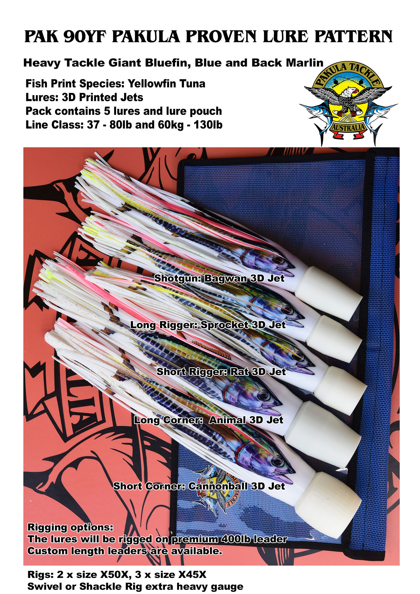 PAK 90 - Yellowfin 3D Print - Heavy Tackle for Blue Marlin 37kg to 60kg - 80lb to 130lb Line Class