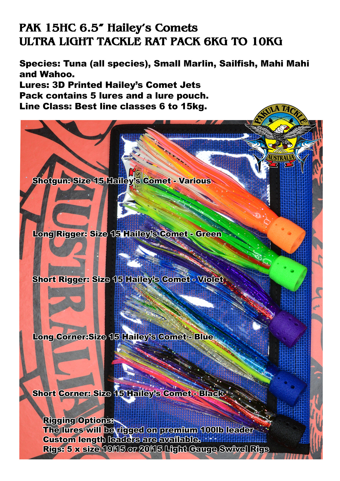 PAK 15HC  - 5 x Size 15 - 6.5" Hailey's Comet 6kg to 24kg