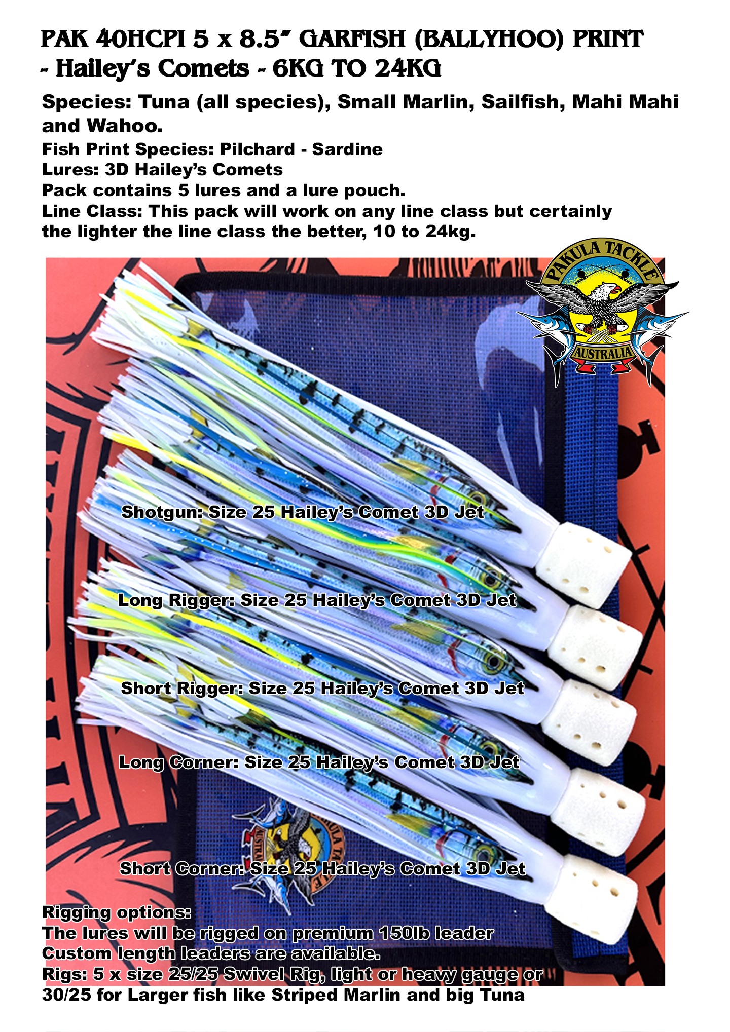 PAK 40HCGF Garfish (Ballyhoo) - 5 x Size 25 - 8.5" Hailey's Comets - 8kg to 24kg