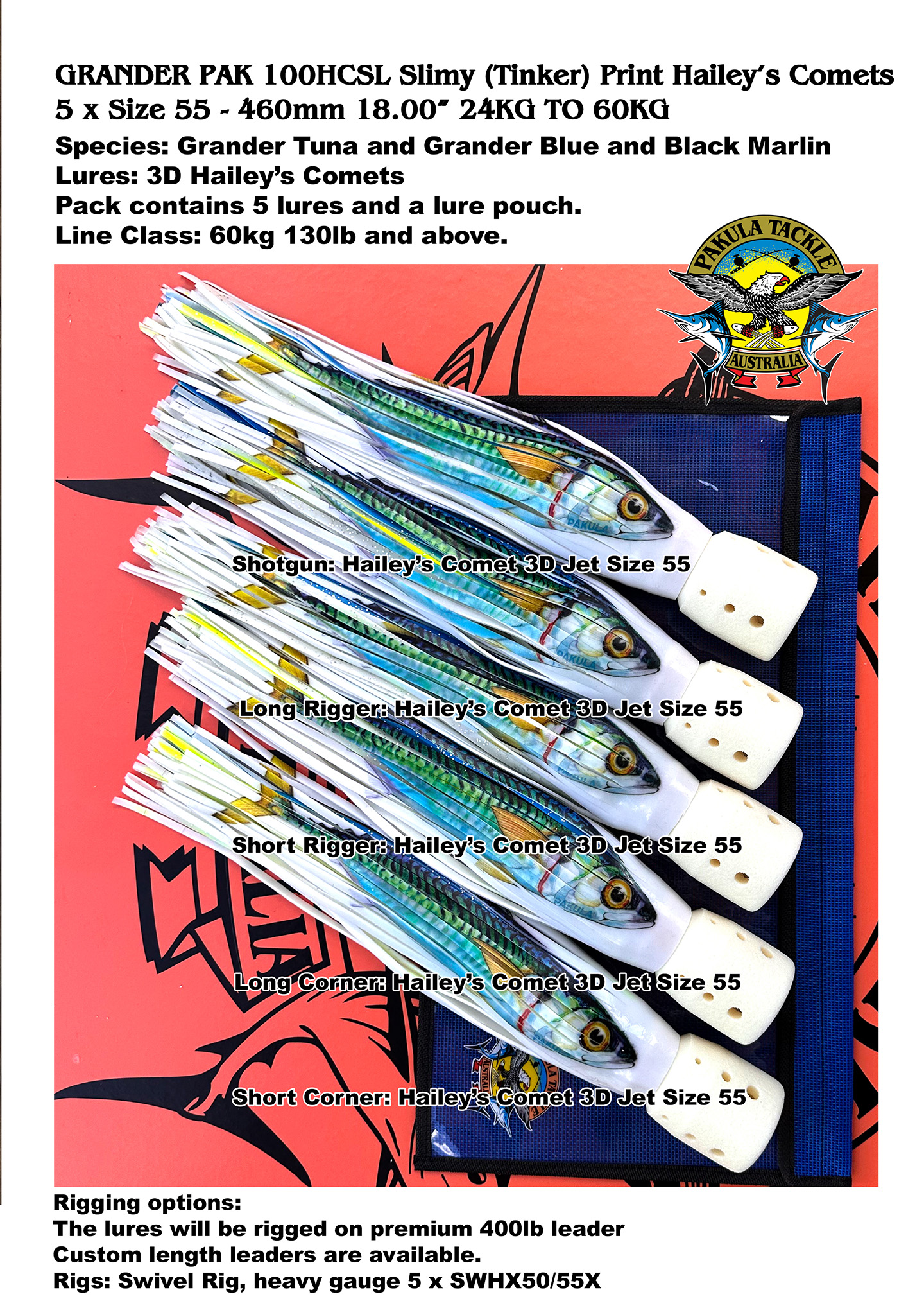 GRANDER PAK 100 HCSL Slimy (Tinker) Print - 5 x size 55 - 460mm 18.00" Hailey's Comets - 60kg 130lb Plus