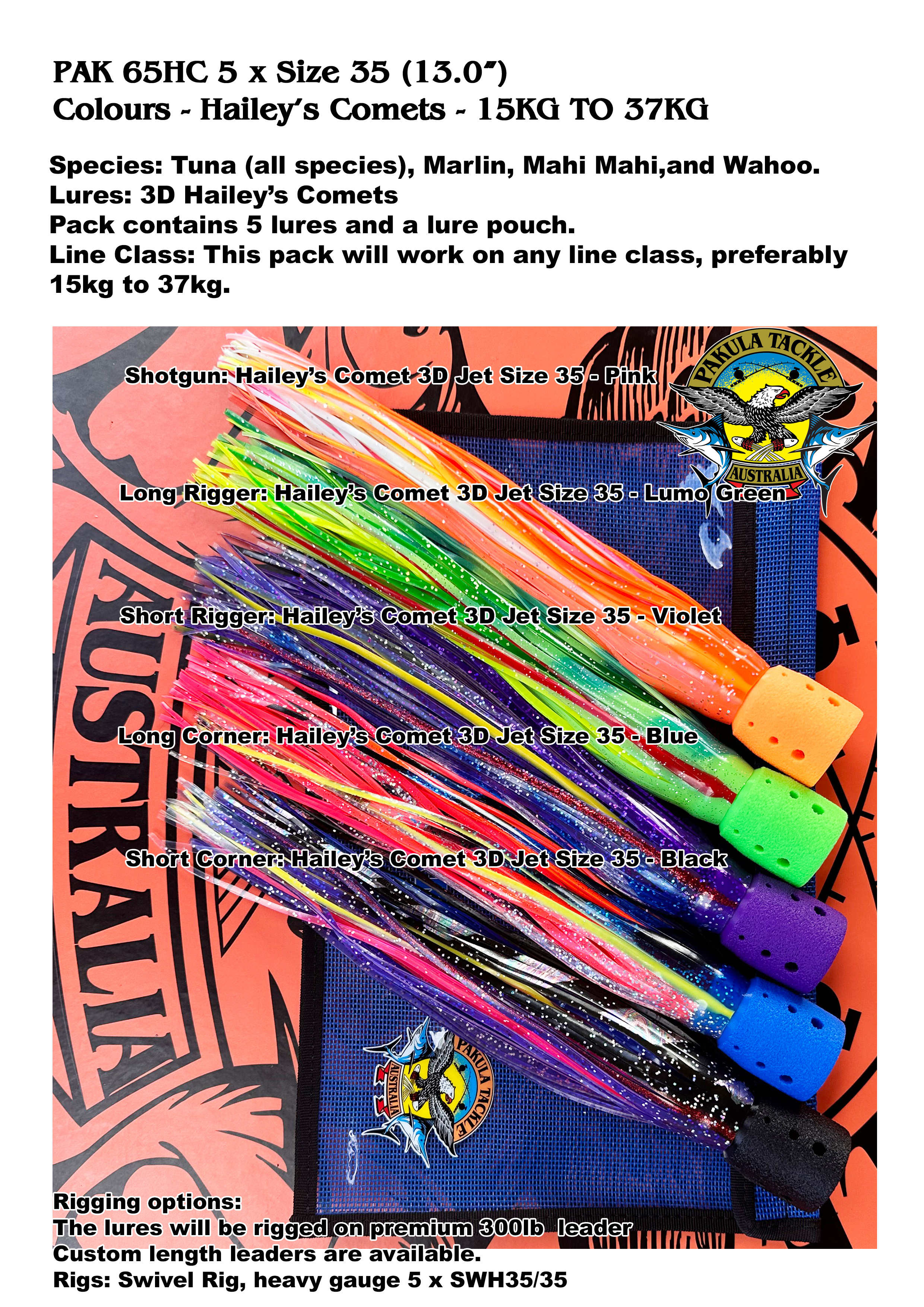 PAK 65HC Colours - 5 x Size 35 - 13" - Hailey's Comets - 15kg to 37kg