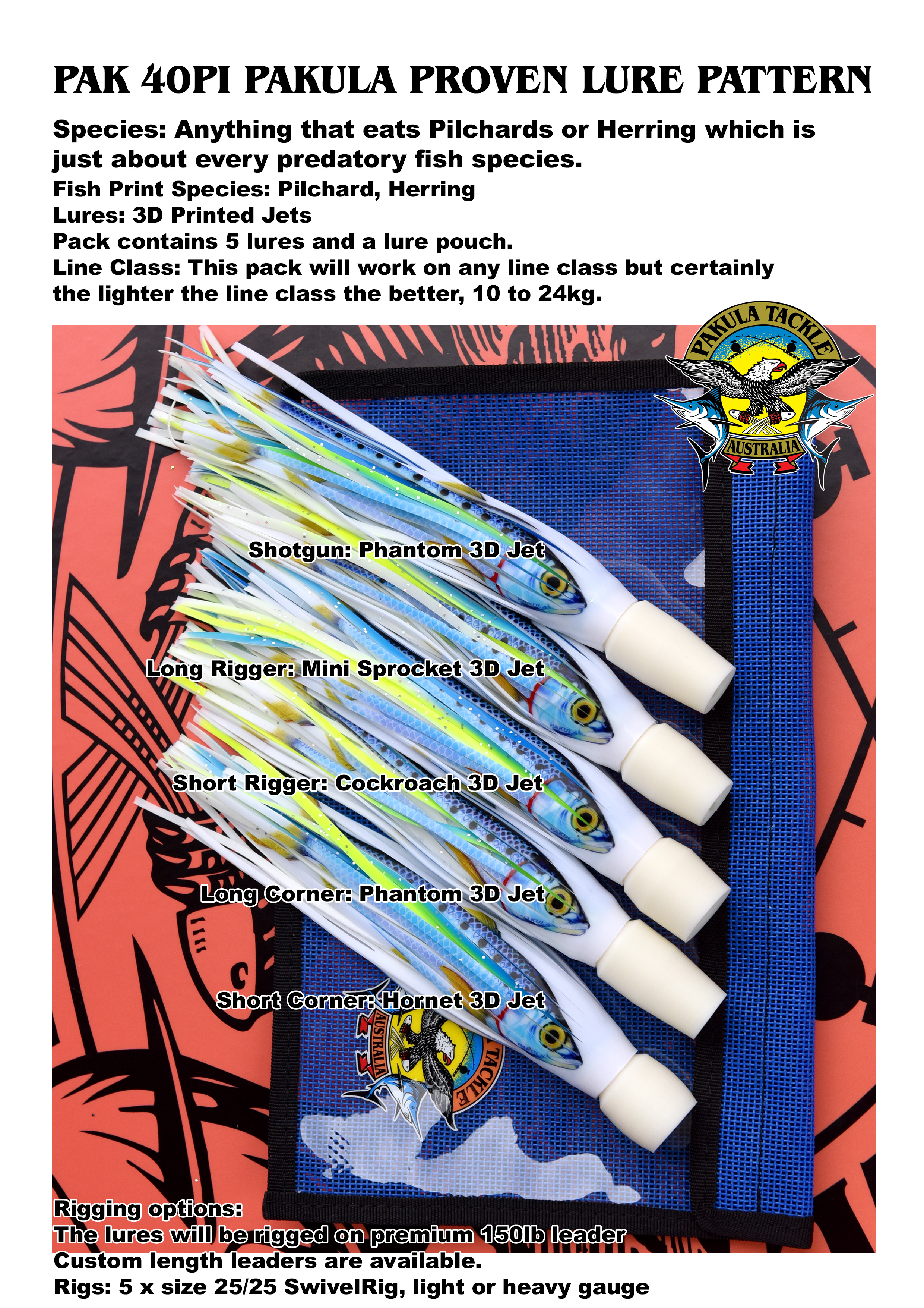 PAK 40 - Pilchard,  (Sardine) - 3D Print - Light Tackle Rat Pack 8kg to 15kg - 16lb to 30lb Line Class