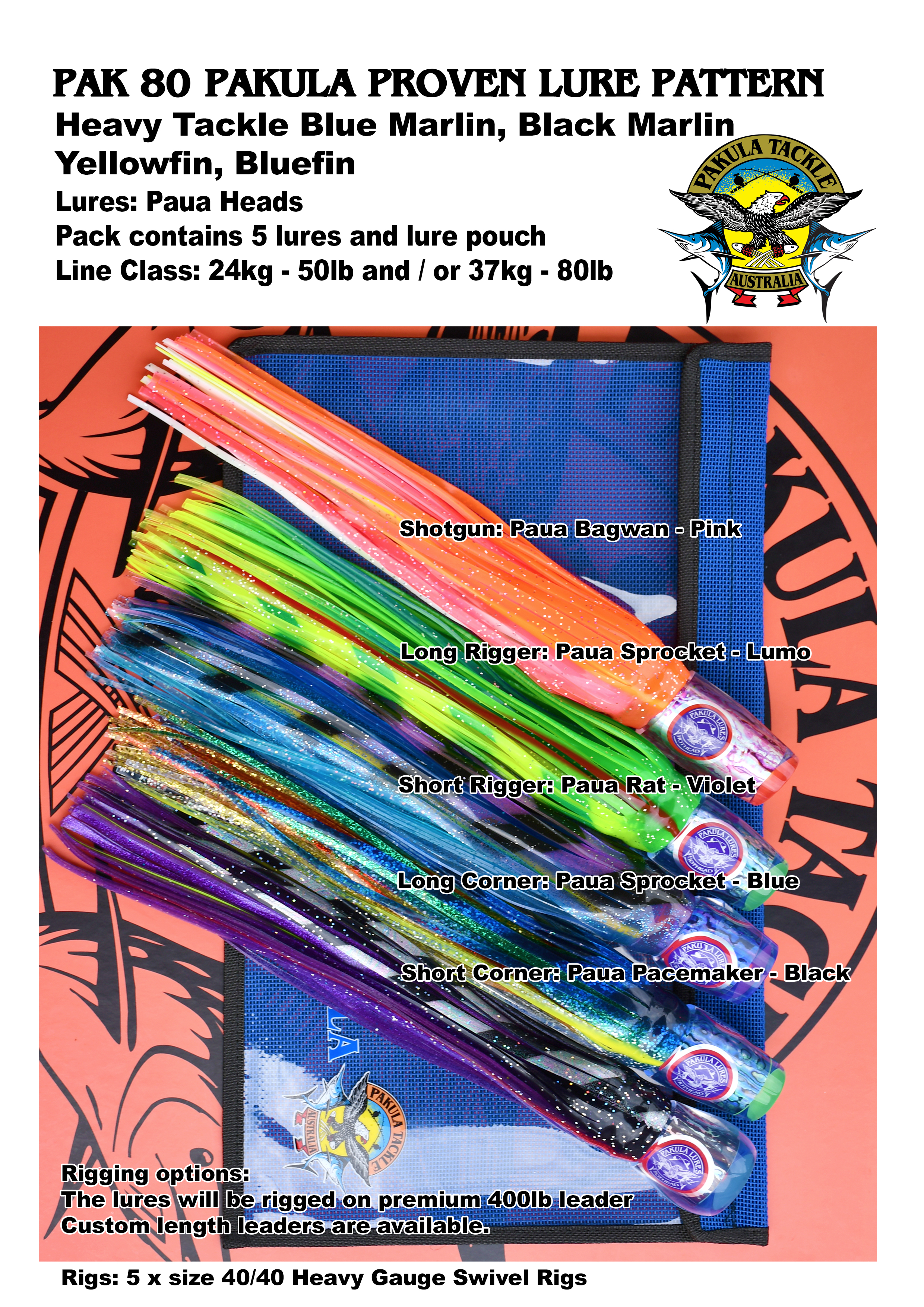 PAK 80 - Paua Heads - Heavy Tackle for Blue Marlin 24kg - 50lb to 37kg - 80lb